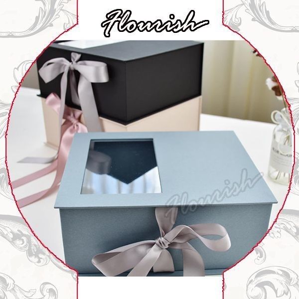 Özel renkli çiçek hediye kutusu paketleme açık pencere ve kurdele ile çevre dostu