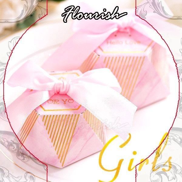 Pembe Sanat Kağıdı Özel Hediye Kutusu Sıcak Damgalanma Bowknot Tipi Şekerli Hediye Kutuları