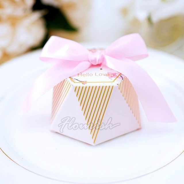 Pembe Sanat Kağıdı Özel Hediye Kutusu Sıcak Damgalanma Bowknot Tipi Şekerli Hediye Kutuları