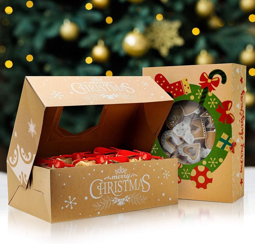 Kraft Katlanabilir Noel Hediye Kutusu Çikolatalı Pasta Paketleme Fırınlık Tatlı Gıda stokları